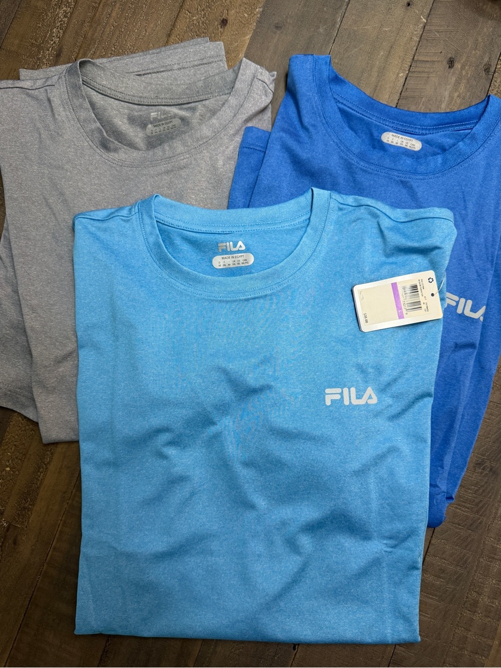 FILA Men's Crew Neck Tee Bundle - Light Blue, Royal Blue, Gray XXXL